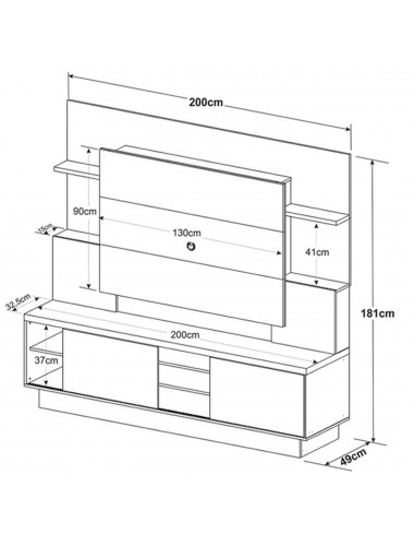 Estante Home para TV até 55 Polegadas Com Led  Aron Linea Brasil Capuccino Wood / Ébano