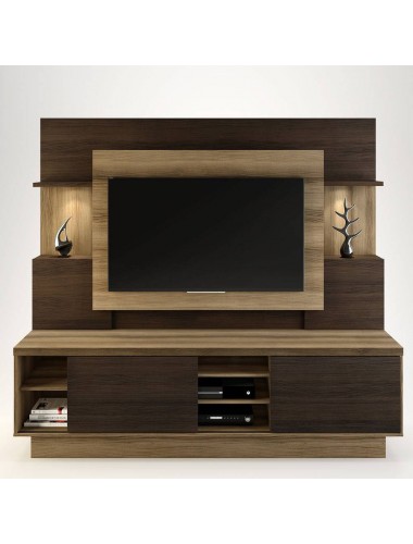 Estante Home para TV até 55 Polegadas Com Led  Aron Linea Brasil Capuccino Wood / Ébano