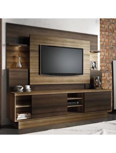 Estante Home para TV até 55 Polegadas Com Led  Aron Linea Brasil Capuccino Wood / Ébano