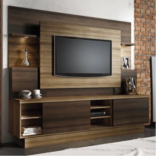 Estante Home para TV até 55 Polegadas Com Led  Aron Linea Brasil Capuccino Wood / Ébano