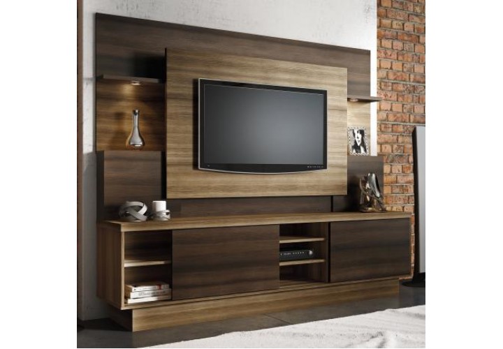 Estante Home para TV até 55 Polegadas Com Led  Aron Linea Brasil Capuccino Wood / Ébano