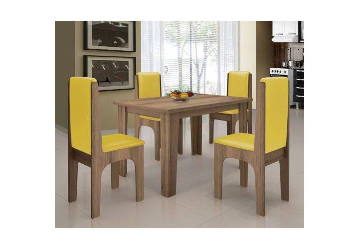  Conjunto Mesa De Jantar Miami com 4 cadeiras Castanho/Canario Dobue