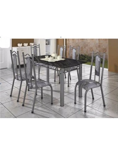 Conjunto de Mesa Grécia C/6 Cadeiras Craqueada Prata 