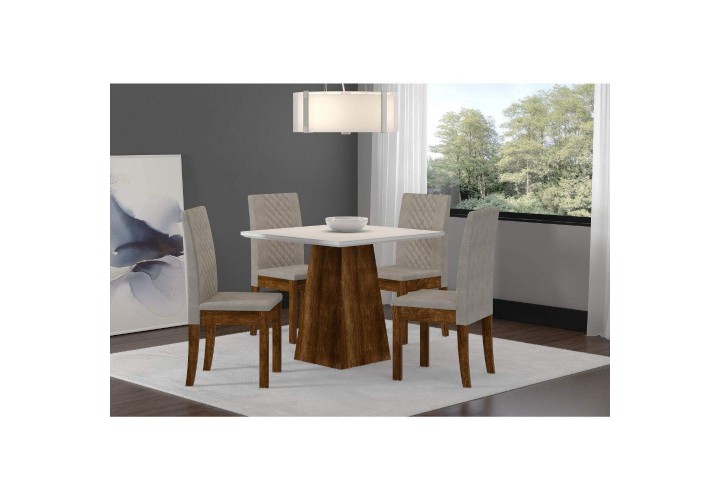 Conjunto Mesa com 4 Cadeiras Cristal Siena Móveis Rústico